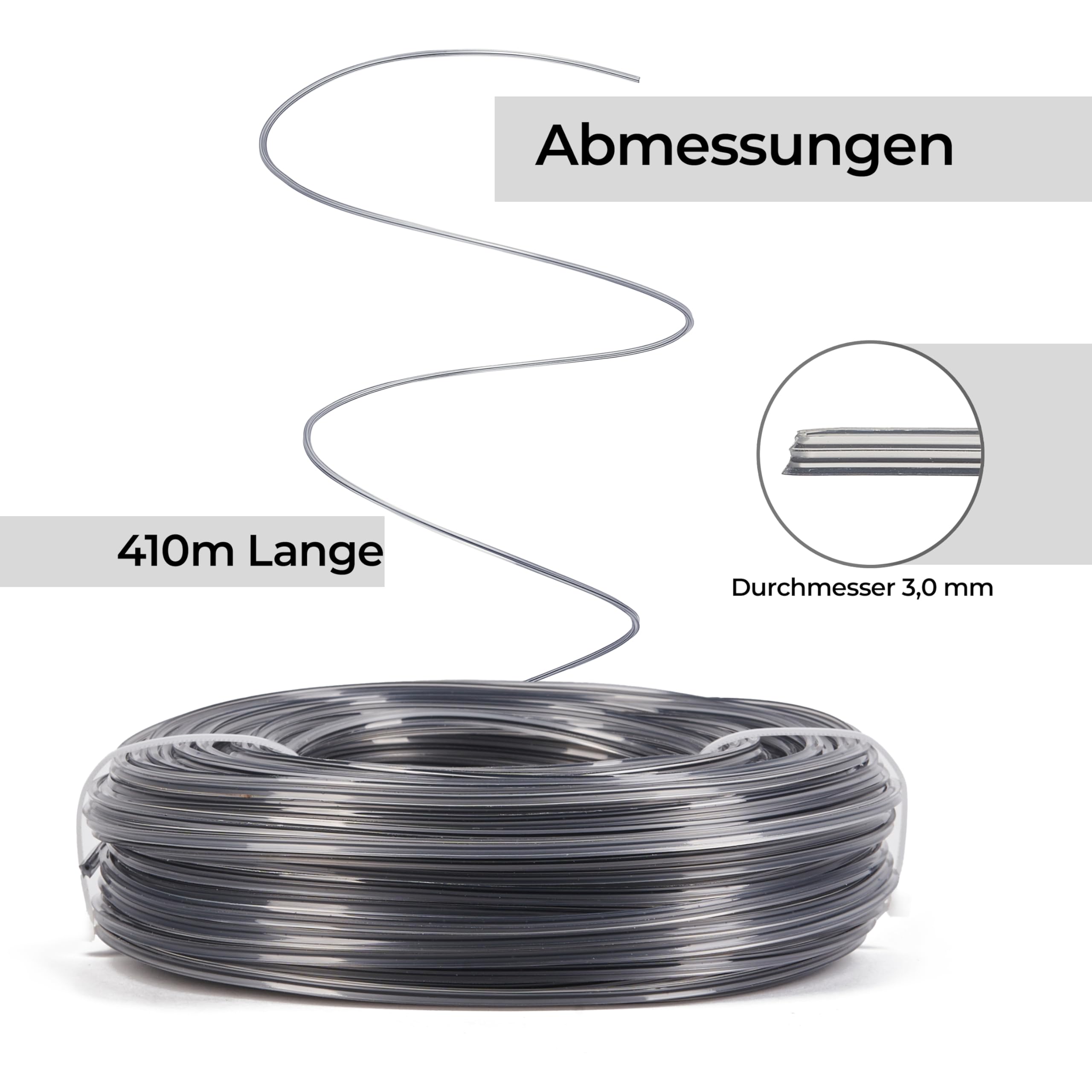 Trimmerfaden, Mähfaden 3mm x 410m, freischneider Faden, trimmerschnur, Schnur für Motorsensen & Rasentrimmer