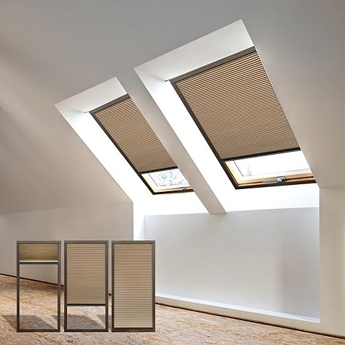 Miniatura 2 de Persianas y persianas de tragaluz para ventana, persianas opacas celulares sin cordones, cortadas a medida (100% sombreado, café oscuro)