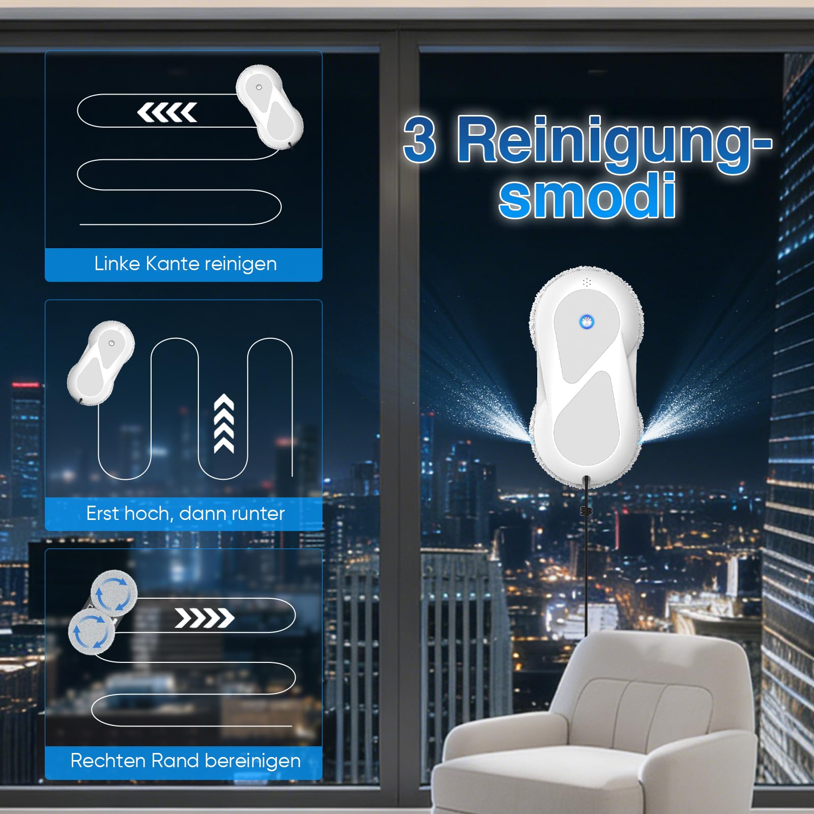 Fensterputzroboter 5600Pa, Elektrischer Fensterroboter mit Dual-Sprühsystem