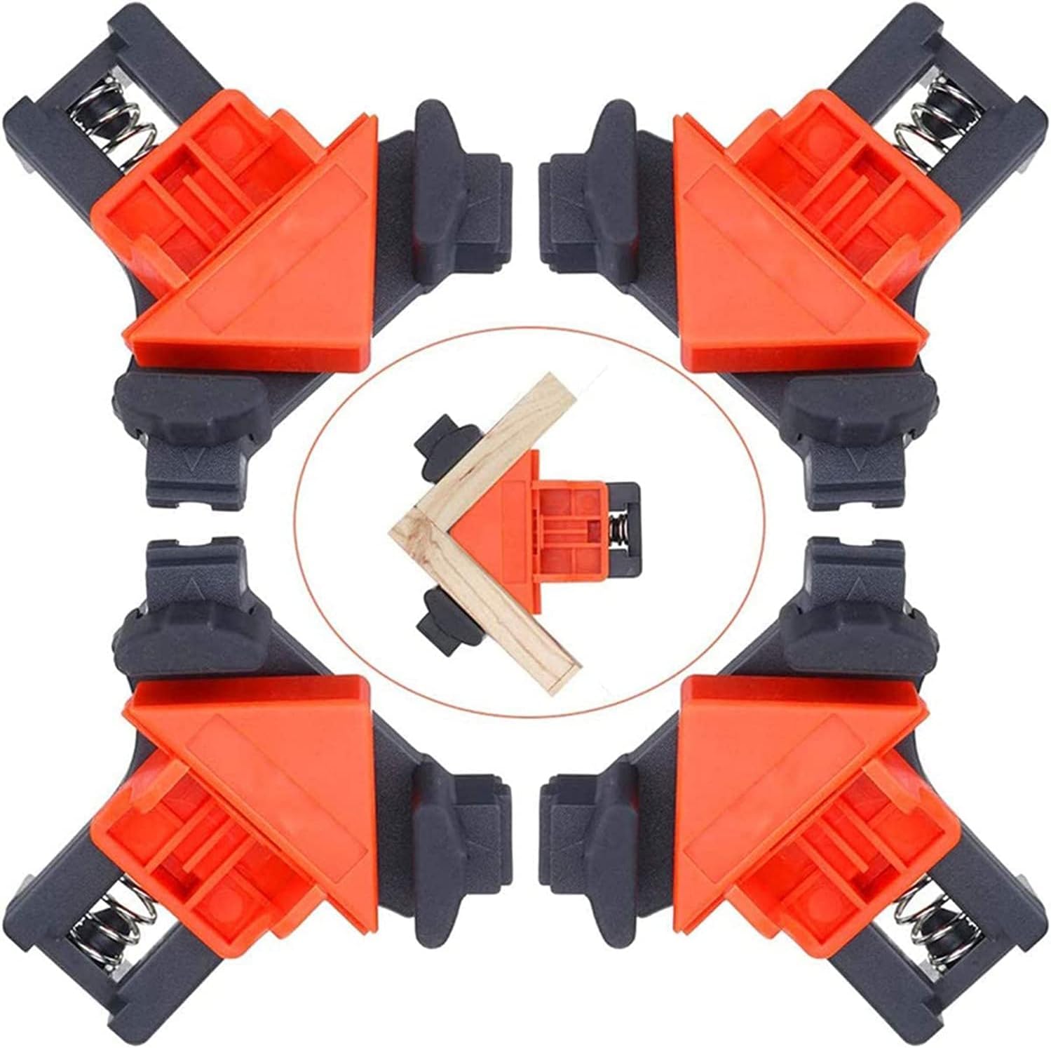 ELECDON Adjustable Corner Clamps 90 Degree Angle Clamps 4Pcs Right Angle Clamp for Woodworking Single Handle Spring Loaded Swing Clip Fixer
