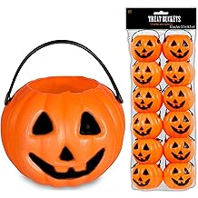 4E's Novelty 24 Pack Mini Pumpkin Trick or Treat Buckets Bulk Halloween Candy Holders Container for Kids, Halloween Goodie Bags Fillers Party Favor Toys