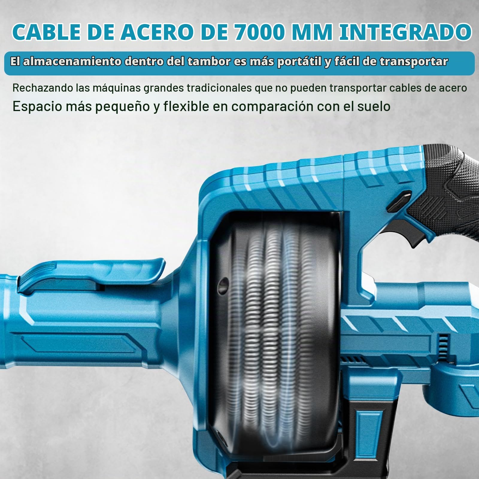Desatascador Tuberias Profesional, Desatascador Eléctrico Inalámbrico | Compatible con Makita 18V Batería, espiral de limpieza de 7,6 m, espiral de limpieza para tuberías de 16 a 85 mm de diámetro