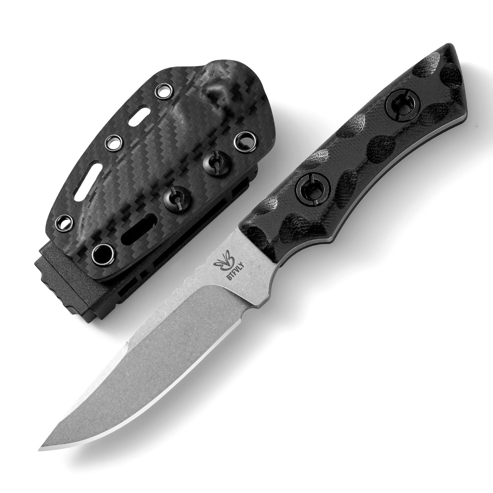 BTFLY Fixed Blade EDC Knife, 14C28N Steel Blade, G10 Handle, Carbon Fiber Sheath, 2.3" Bl…