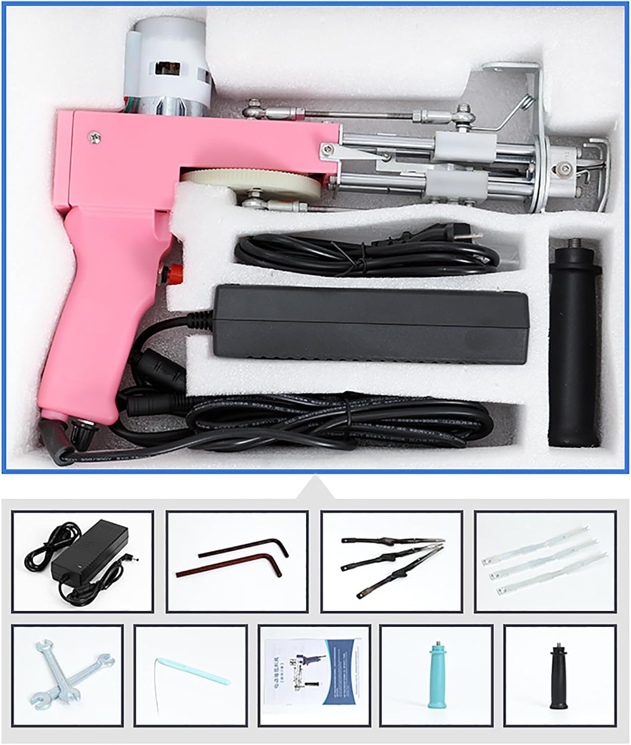 Industrial Rug Gun, Rug Tufting Gun,2 in 1 (Cut Pile & Loop Pile), Adjustable Carpet Thickness: 9-21MM, Speed Adjustable: 5-40 Stitches/sec, for Wool, Silk,B