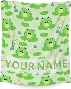 Personalized Frog Blanket Gifts with Name - 30x40 Inches Cute Throw for Girls & Boys - Green Soft Fuzzy Blankets for Couch & Office