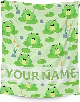 Personalized Frog Blanket Gifts with Name - 30x40 Inches Cute Throw for Girls & Boys - Green Soft Fuzzy Blankets for Couch & Office
