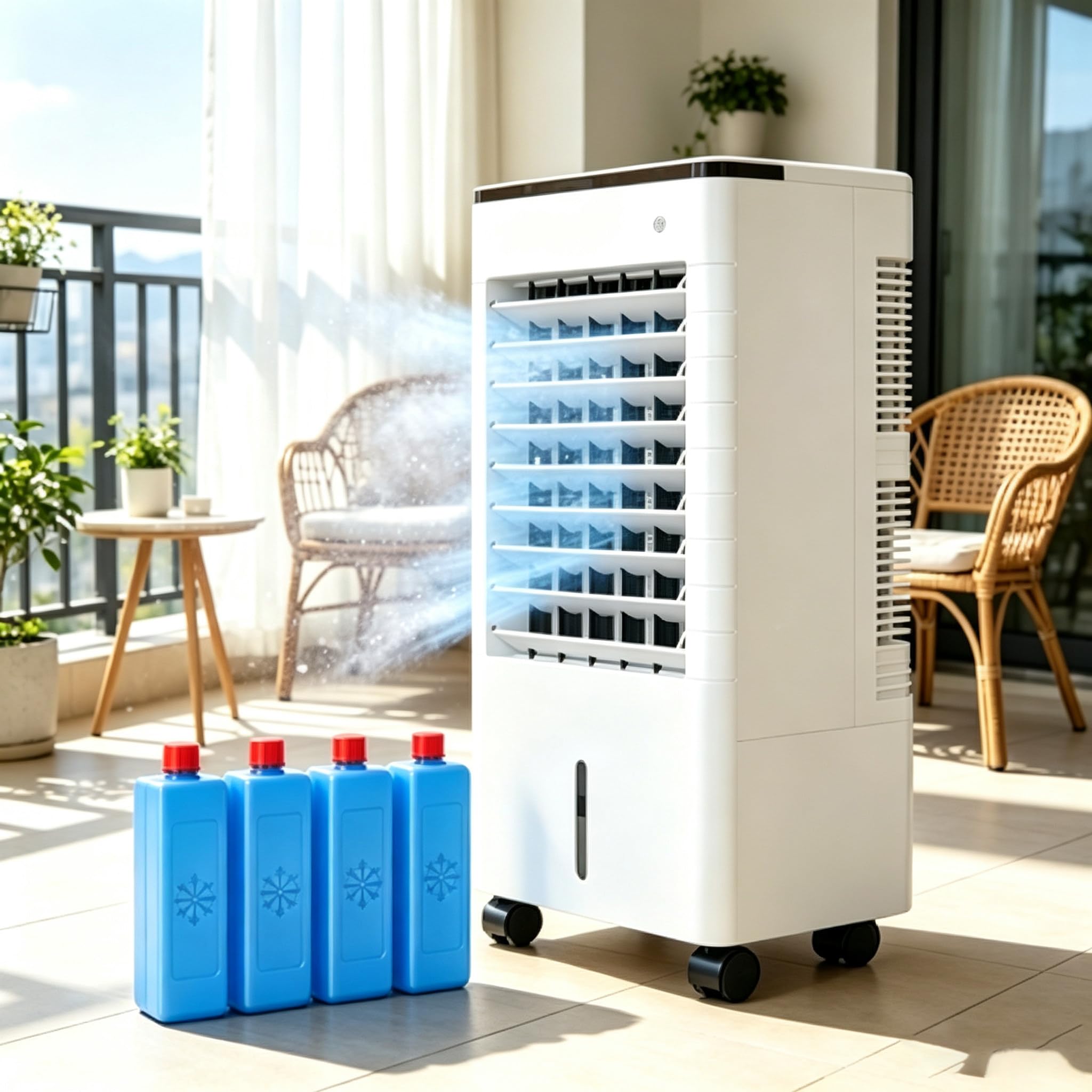 pedenencelia Portable Air Cooler, 9L Evaporative Cooler, 75W Swamp Cooler Fan with 4 Ice Packs, Remote, LED Touch, 3 Speeds, 3 Modes, 12H Timer, Oscillation, for Bedroom Home Office