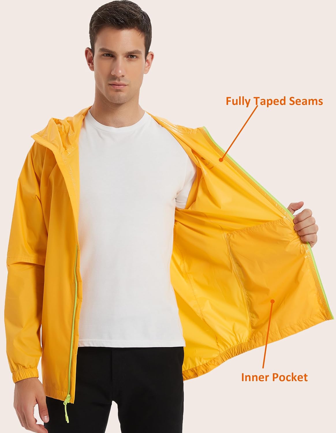 Rain Jacket Men Packable Lightweight, Waterproof Breathable Raincoat with Hood, Outdoor Hiking Winbreaker - Image 4
