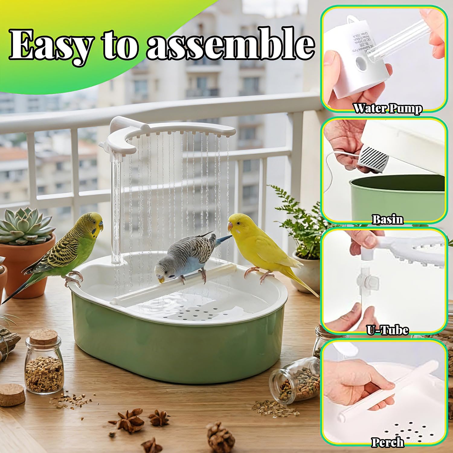 Douche pour oiseaux, Bain automatique pour oiseaux, Douche pour perruches, Baignoire Automatique Oiseaux avec circulation de l'eau, Bird Shower Bath pour inséparables, perruches, oiseaux domestiques