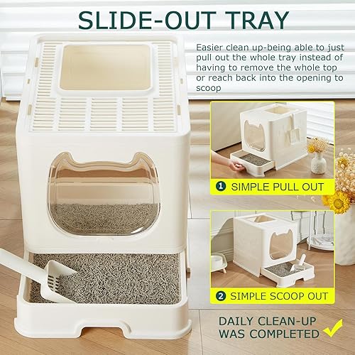 Miniatura 9 de Pawsayes Foldable Cat Litter Box with Lid Covered Kitty Litter Pan for Growing Cats Fit for Small and Medium Cats