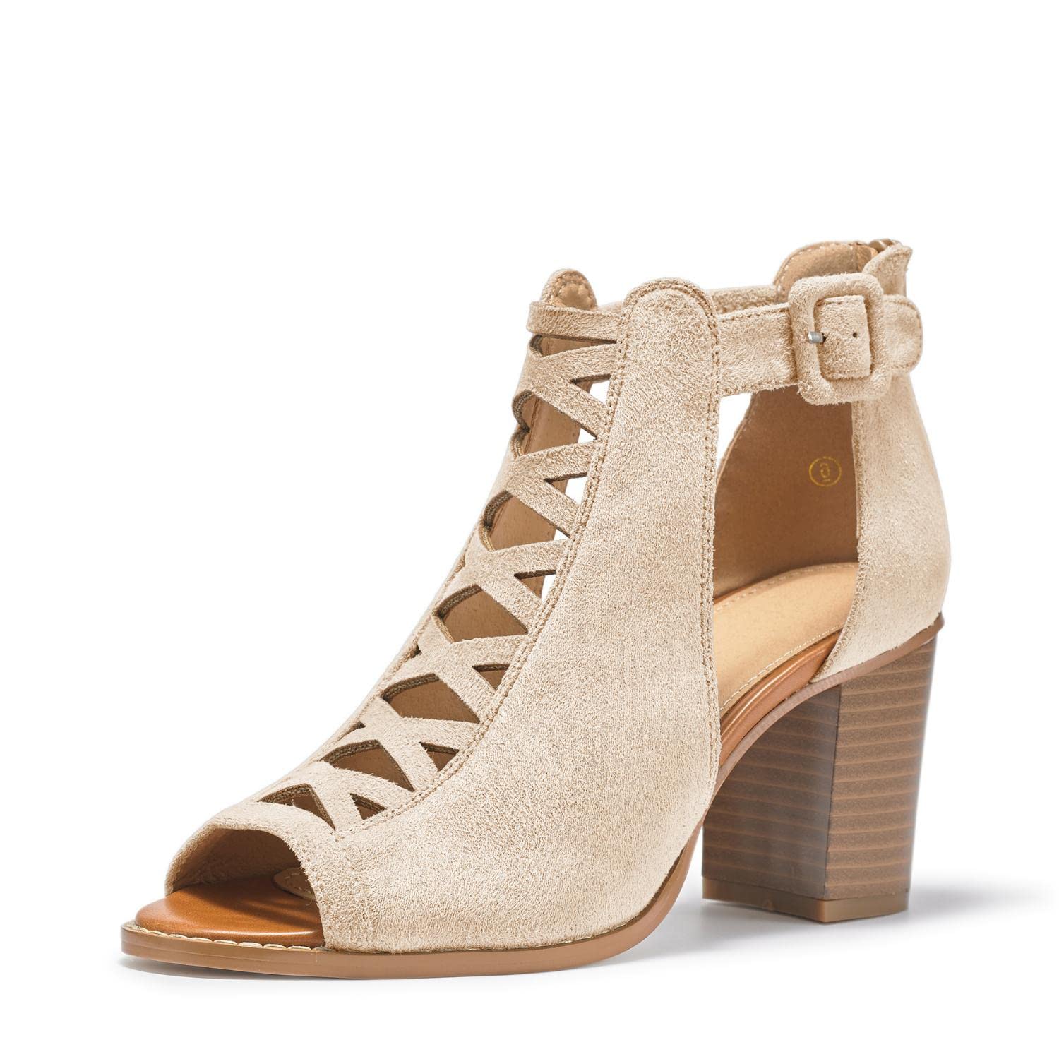 LiyuandianWomens Platform Open Toe Ankle Strap Zipper Back High Heel Sandals, Nude, 9