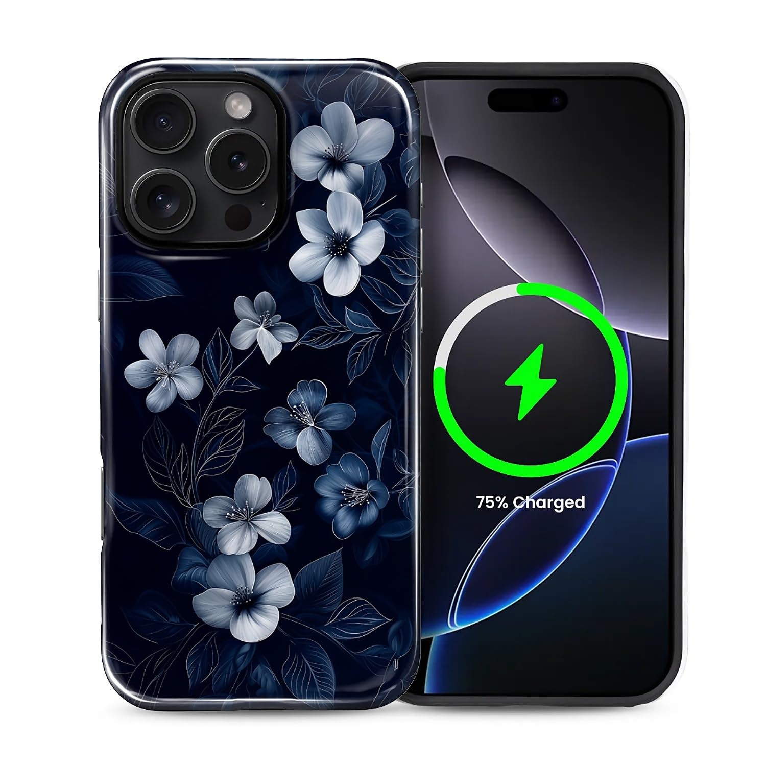 Case for iPhone 16 Pro Max, Magnetic Hybrid Shockproof Protective Phone Case with MagSafe Compatible Design, Navy Floral