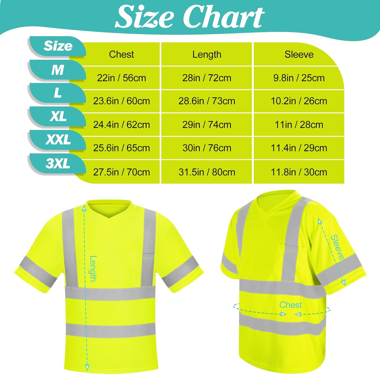 6 Pack High Visibility Reflective Safety Short Sleeve V Neck Crew Neck Work Shirts for Men Class 3 with Pocket