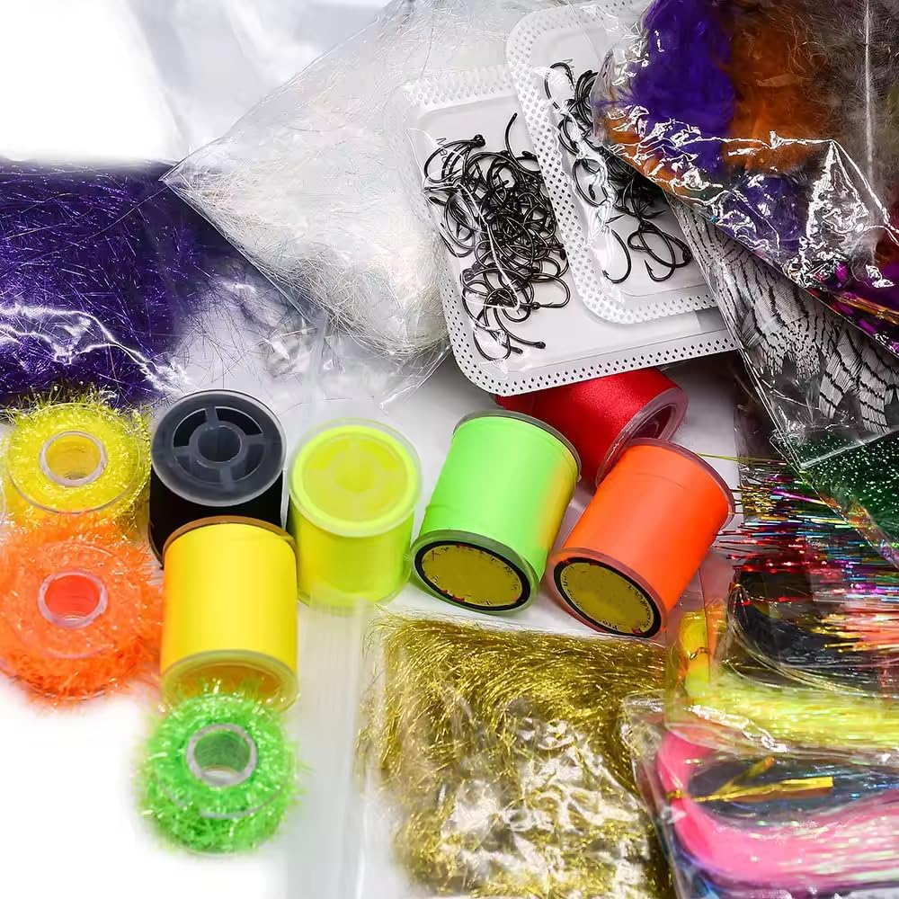1-Piece DIY Fly Tying Material Kit, Including Feathers, Fur, Thread, Crystal Flash & Hooks, Beginner-Friendly Fly Tying Tool Set, Ideal Gift for Anglers