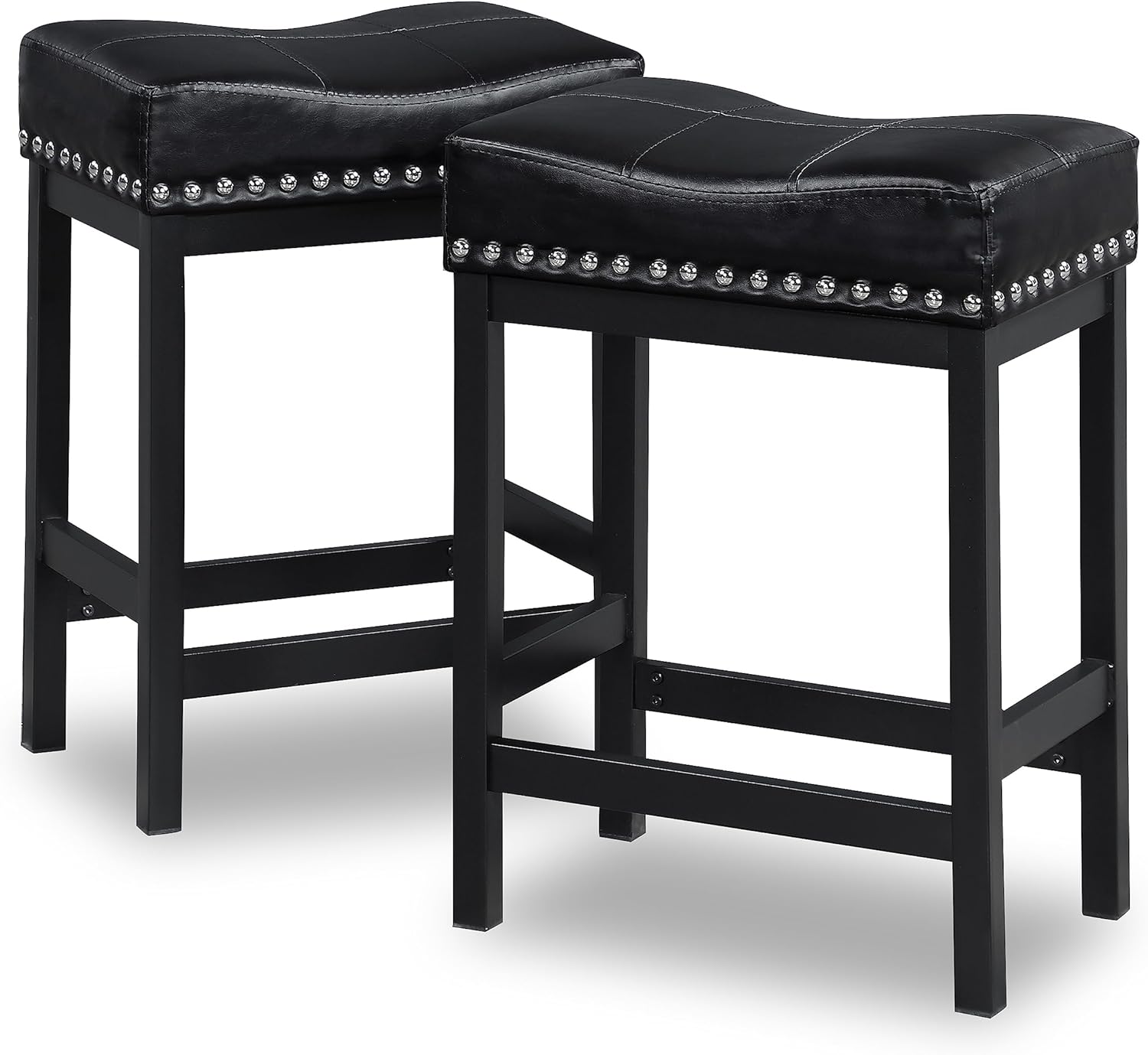 OUllUO 24" Bar Stools, Counter Height Stools Set of 2 Black, Faux