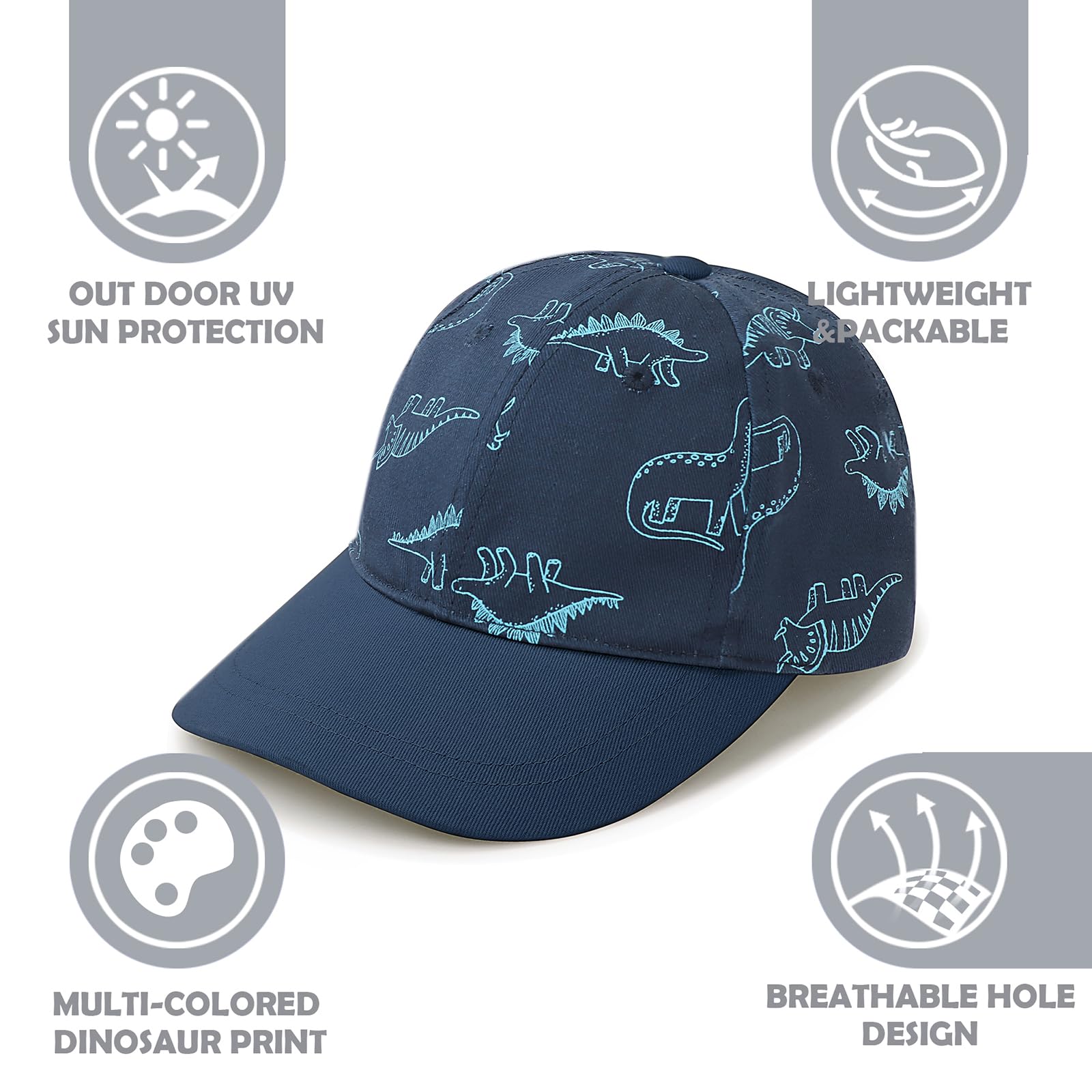 DRESHOW Niño Béisbol Gorra Bebé Sol Sombrero Lindo Dinosaurio Patterned Gorras Unisex Bebé Camionero Sombreros Infantil Niño Kid Sombreros para Niños Niñas — view 2