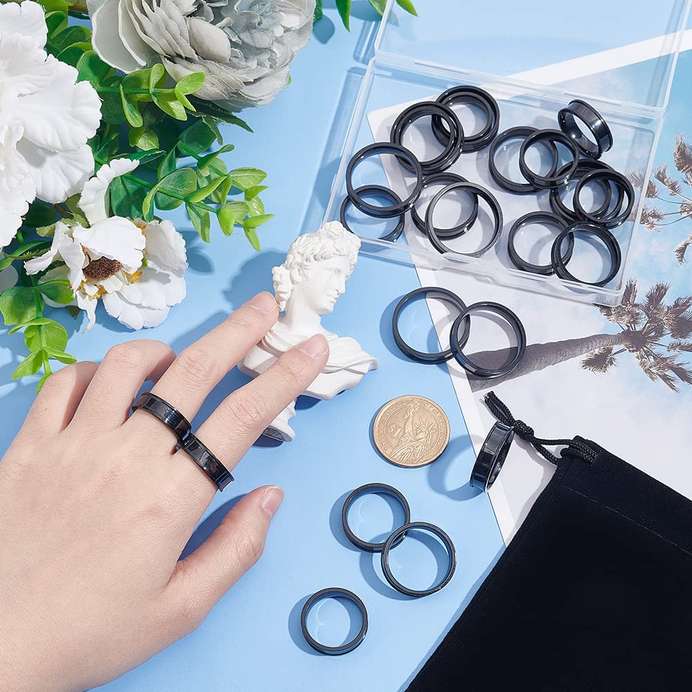 UNICRAFTALE 24pcs 8 Sizes Black Blank Core Finger Rings Stainless Steel Grooved Finger Ring Wide Band Round Empty Ring for Inlay Ring Jewelry Making Gift Size 6-13