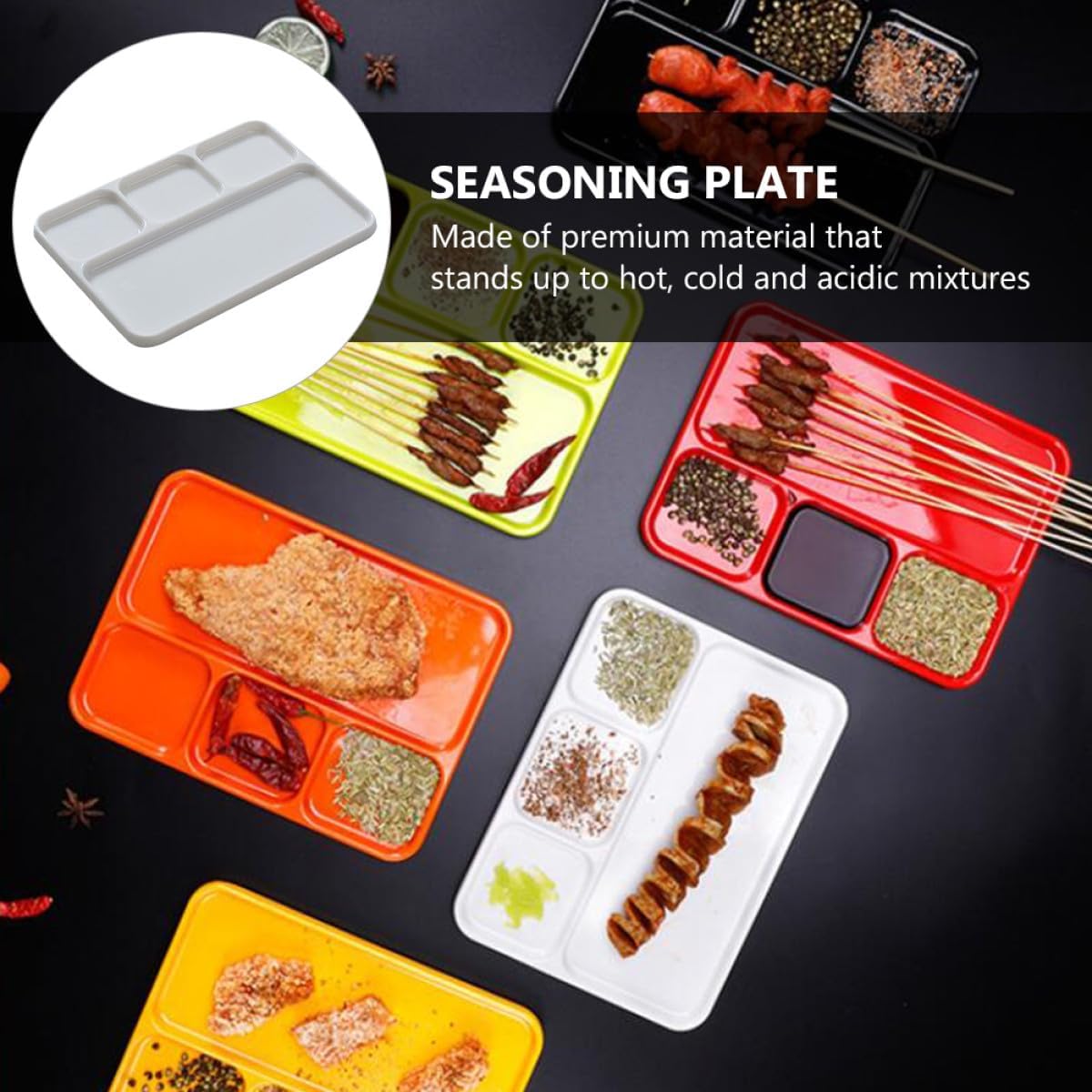 FRCOLOR Melamine Four-compartment Sauce Dish Dipping Sauce Grid Plate White Bbq Seasoning Plate for Dry and Wet Condiment Serving Side Dish