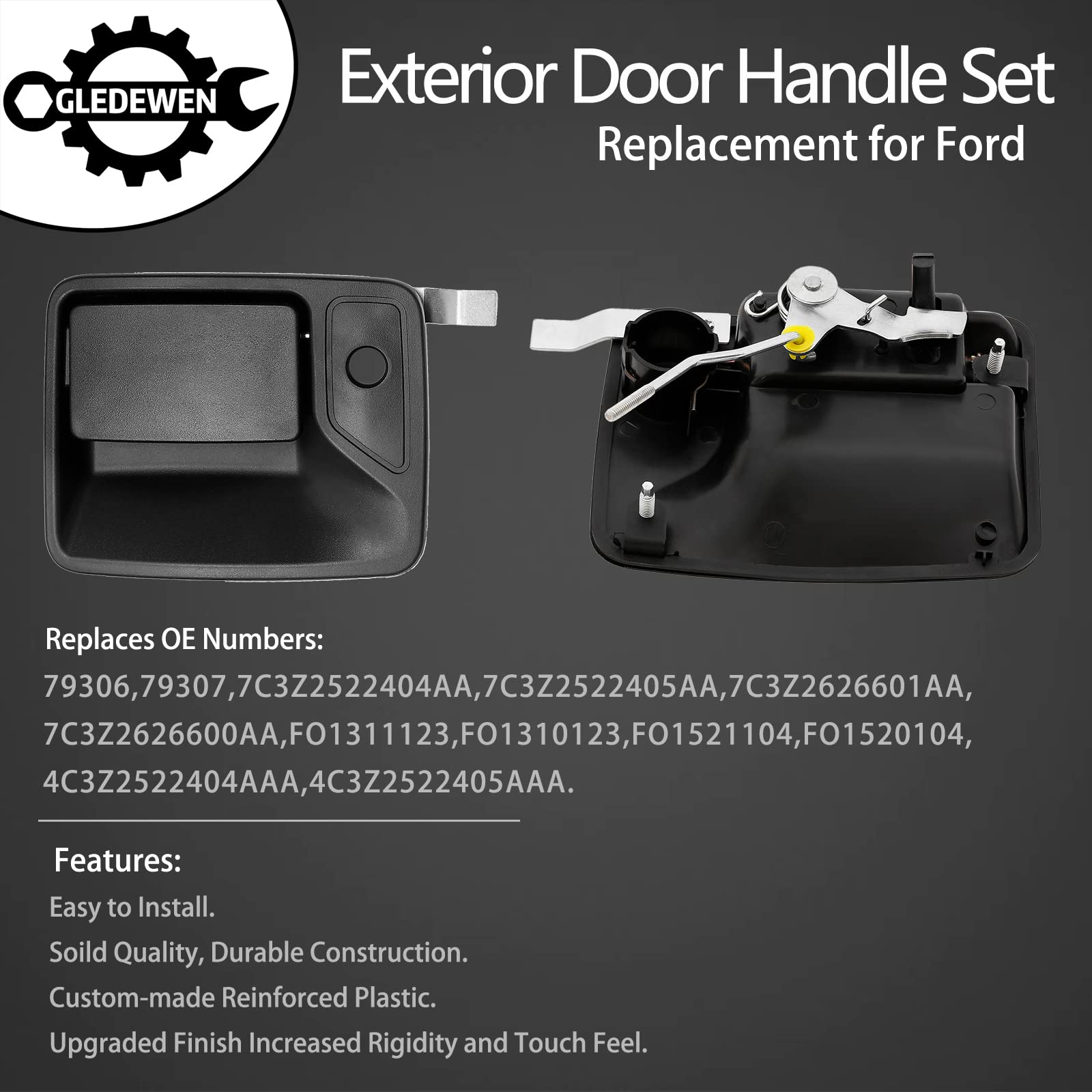 Exterior Door Handle Set, Compatible with 1999-2016 Ford F250 F350 F450 F550 Super Duty | 2000-2005 Ford Excursion & More, Outside Front & Rear Left & Right Side with Key Hole | Replace# 79306 79307