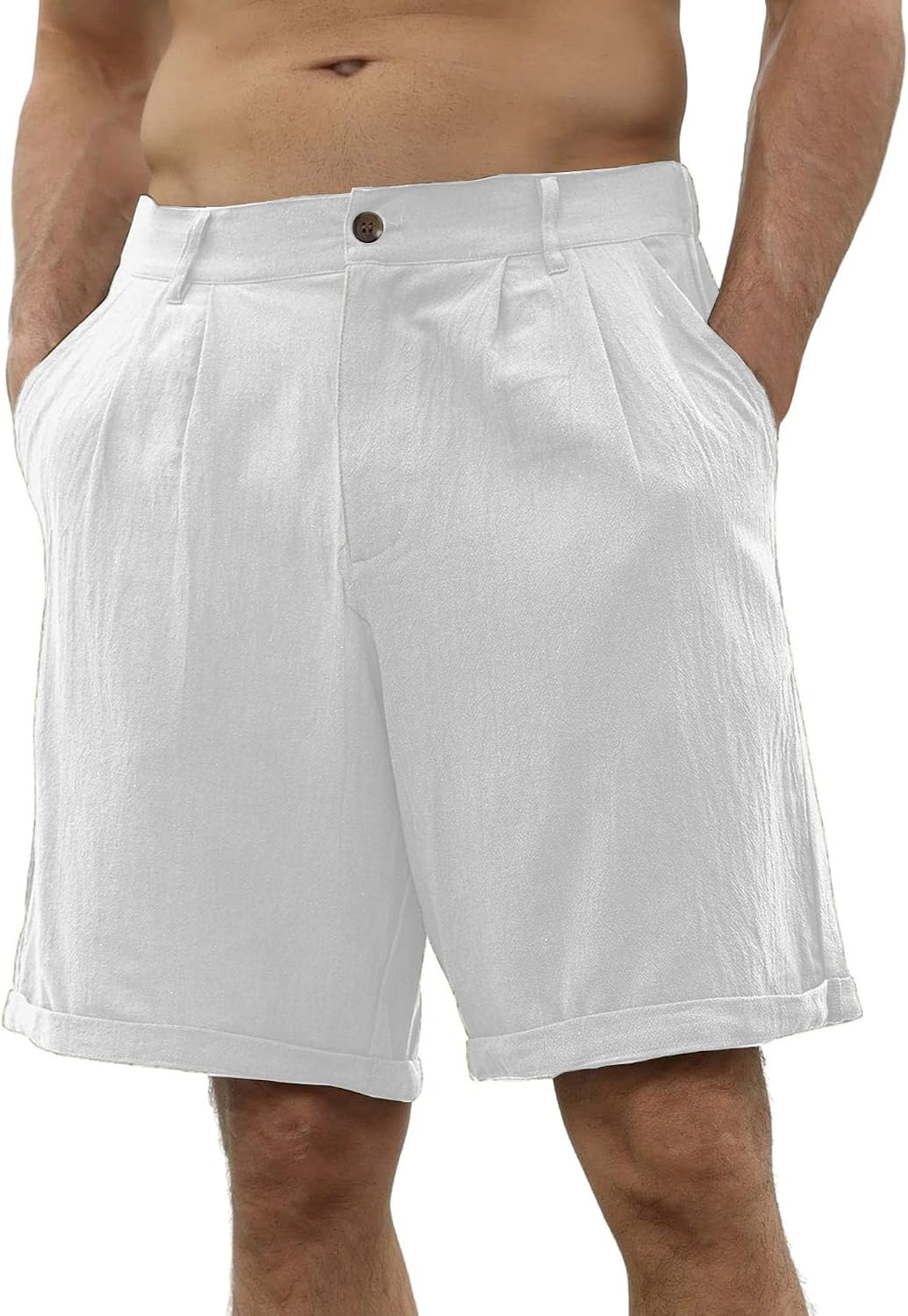 Maiyifu-GJ Men's Cotton Linen Casual Beach Shorts Summer Elastic Waist Athletic Shorts Lightweight Flat Front Short Pants