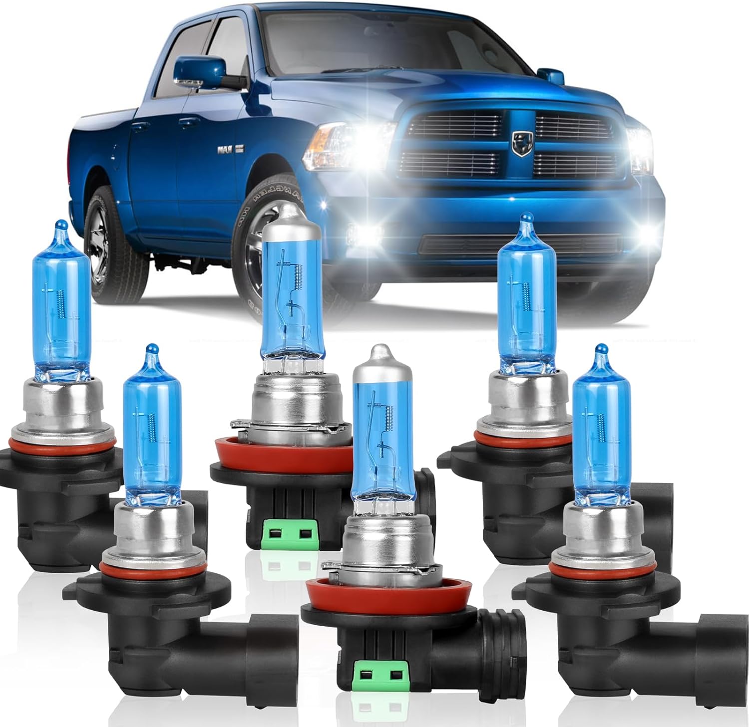 Dodge Ram 4-Headlamps Halogen Bulb Combo 9005/H11/9145 H10 (2009-2018) 6-Pack