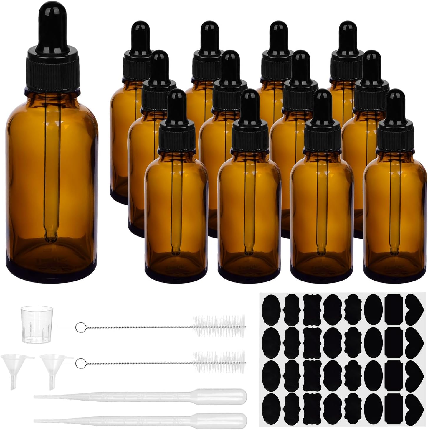 1 oz Dropper Bottle,12 Pack 30ml Amber Glass Bottle, Refillable Amber Bottle With Glass Eye