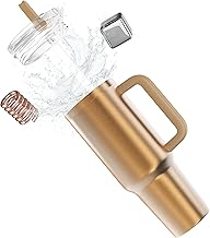 enem Tumbler, Blushed Gold, Tumbler with Inbuilt Straw, Sipper, with Lid Leak Proof, 1 Metal Ice Cube & 1 Copper Spring (Tamba), Mug Travel, 1.2L