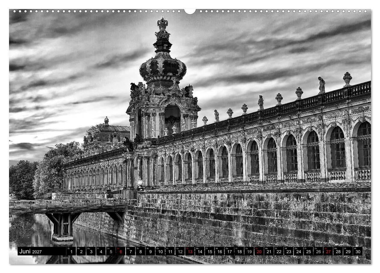 CALVENDO - Dresden Faszination Schwarz Weiss (Wandkalender 2027 DIN A2 quer), Monatskalender: Die wunderschöne Barockstadt Dresden in faszinierenden Bildern des Fotografen Dirk Meutzner