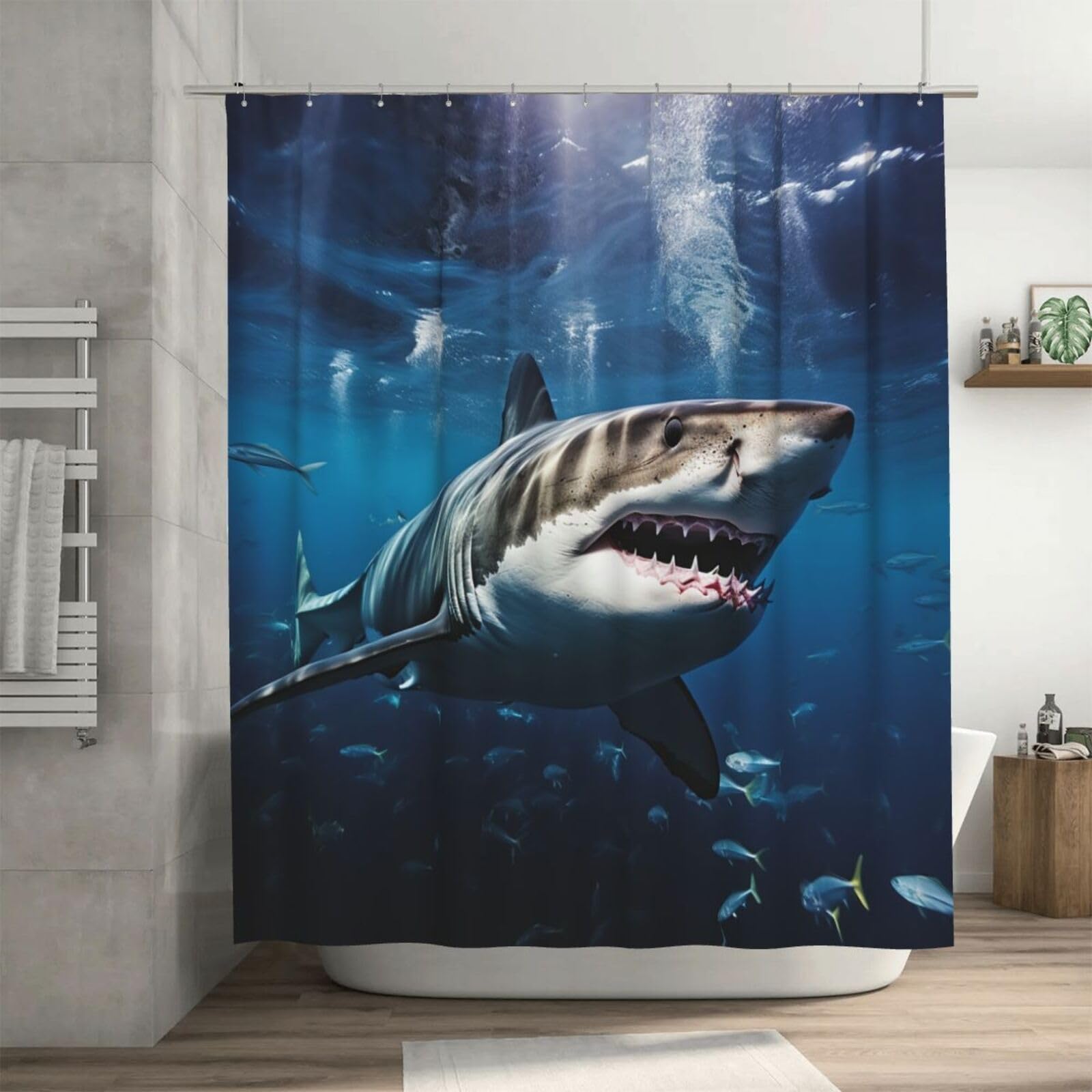 Rideau de douche requin blanc 183x183cm imperméable épais avec crochets