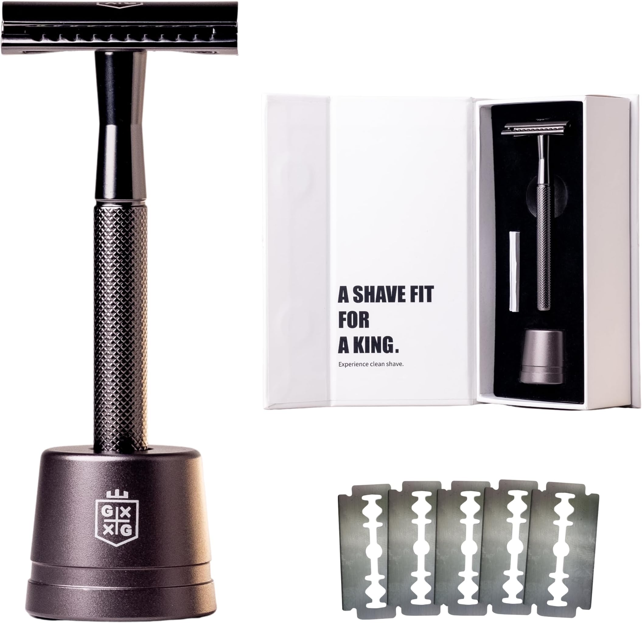 The Excalibur Premium Double-Edge Safety Razor for Men, with 5 Platinum Coated Double Edge Safety Blades and Stand - Perfect Shave