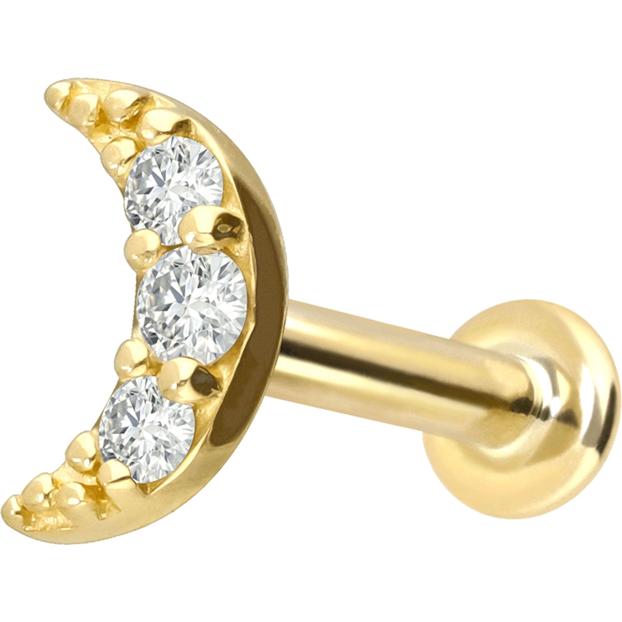 PIERCINGLINE Piercing Stecker 18 Gold Labret mit Innengewinde DIAMANT-MOND 750er Gold - Goldfarben