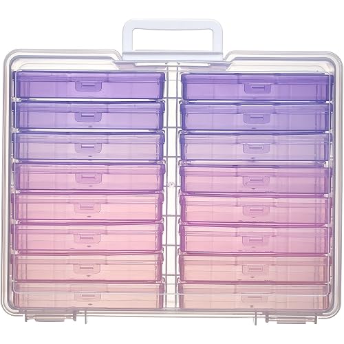 4"x6" Photo Storage Box with Handle Photo Case Craft Keeper Picture Storage Containers 16 Inner Photo Organizer Large Gradient Pink-Purple Series