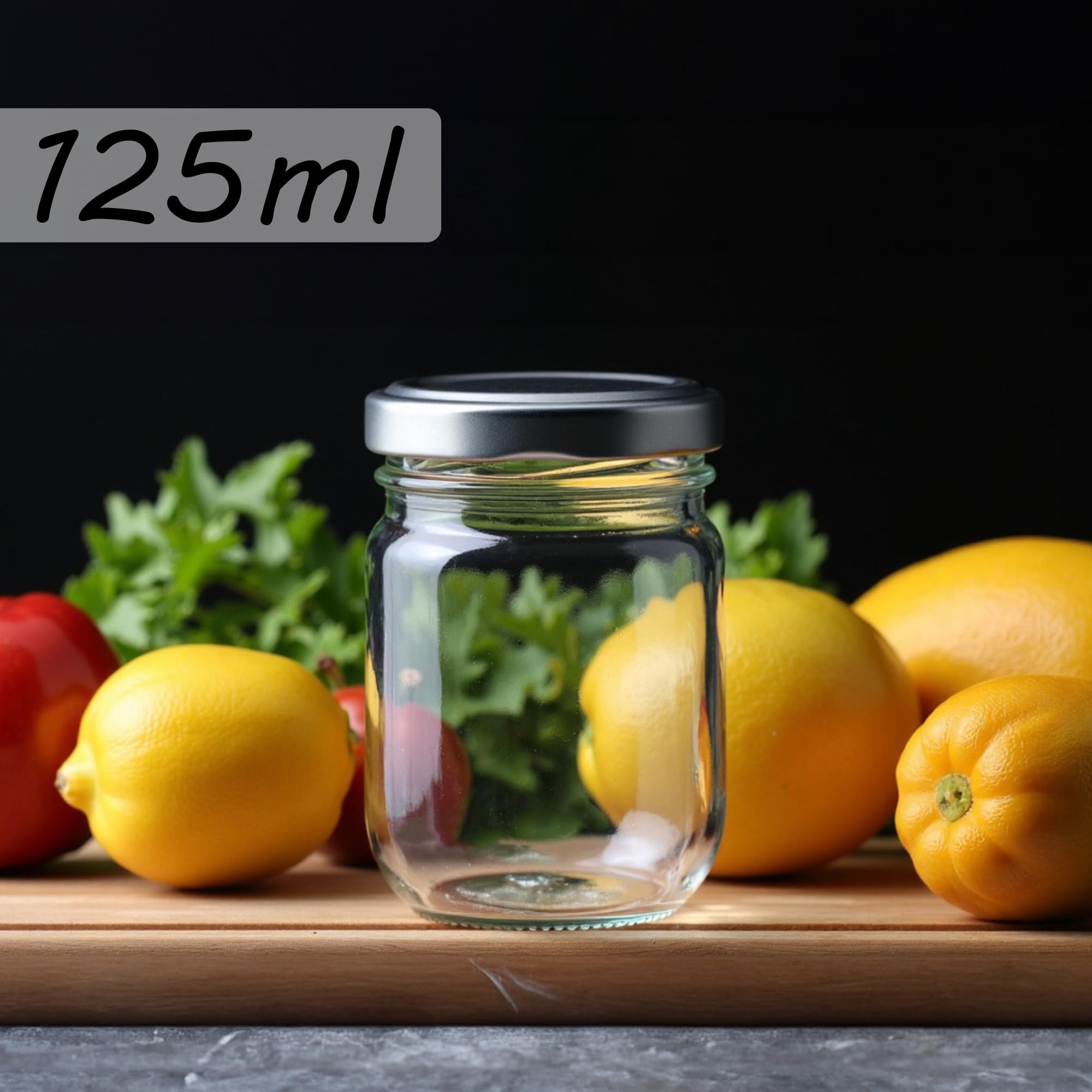 gouveo Juego de 25 tarros de conserva Helix de 125 ml con tapa de rosca plateado BS - Pequeños tarros con tapón de rosca TO53 - Tarros de rosca para mermelada, miel, especias, casero (HEG125SBS)