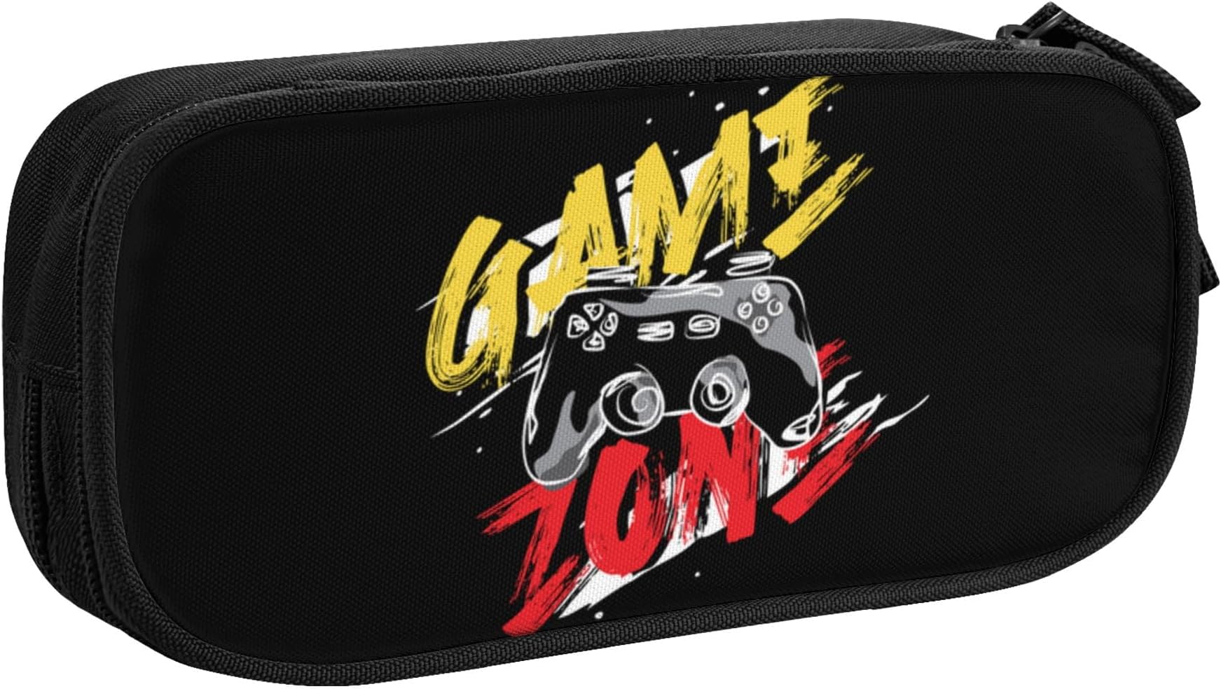 Game Zone with Joystick Pattern Pencil Pouch 2 Compartments Pencil Bag-IABW181