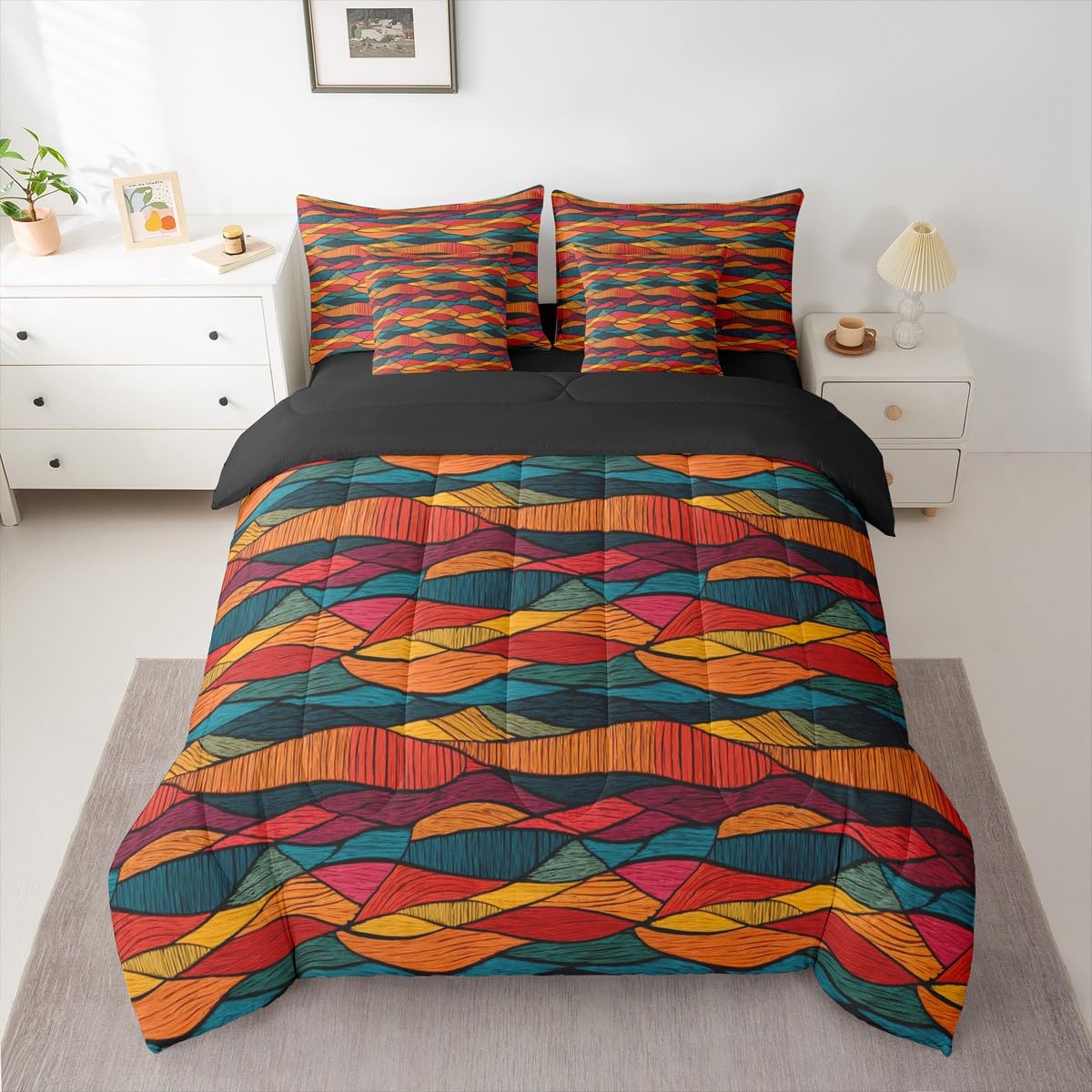 Feelyou Red & Black Geometric Bedding Set -27