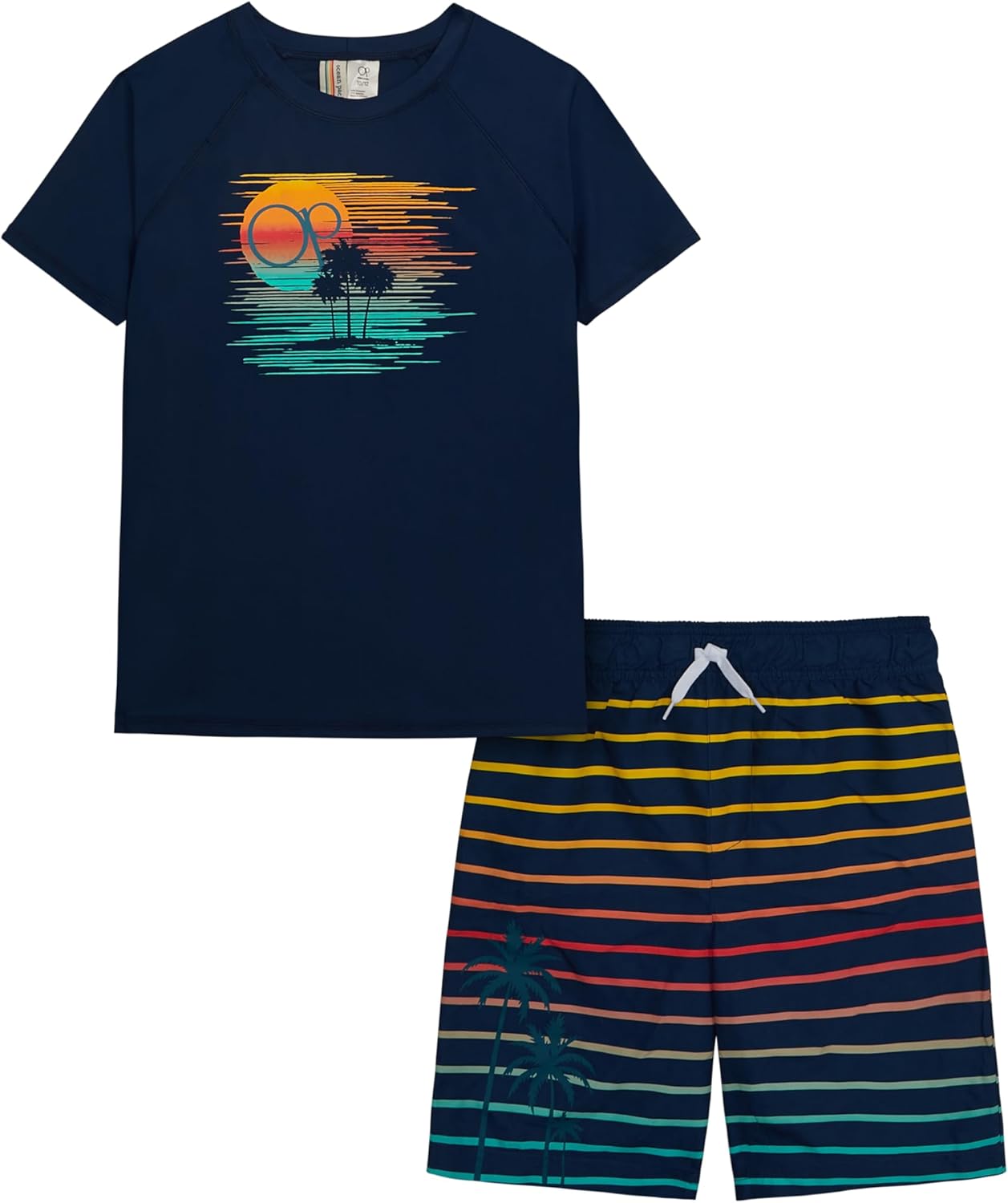 Ocean Pacific Boys' Rashguard and Trunks Swimsuit Set, SS Navy, 8 - Image 3