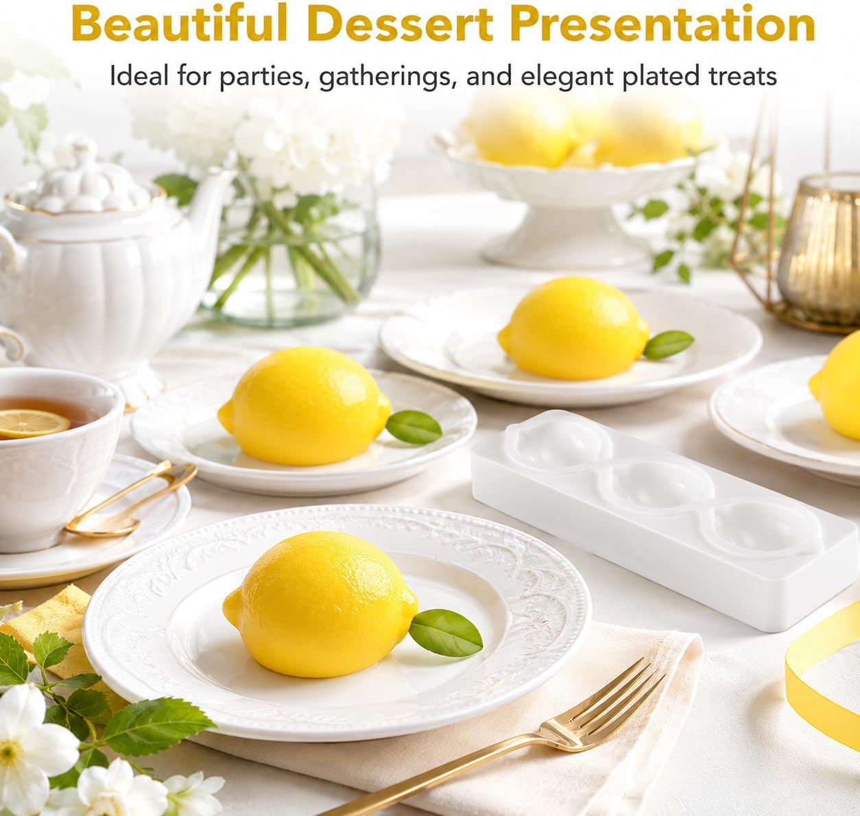 4-Cavity Lemon Silicone Mold, 3D Fruit Mold for Mousse, Chocolate & Cake