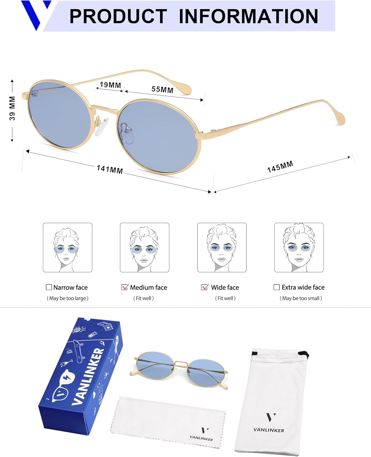 VANLINKER Retro Oval Polarized Sunglasses for Women Men Vintage 90s Metal Gold Frame Shades VL9872 - Image 5