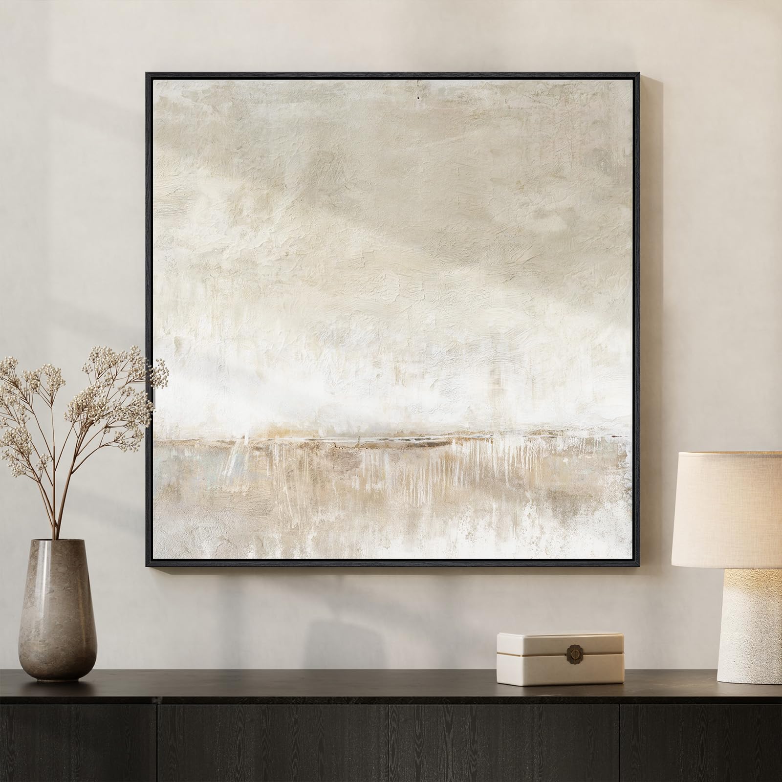 Framed Neutral Abstract Canvas Wall Art Decor for Living Room, 30x30 In — image 1