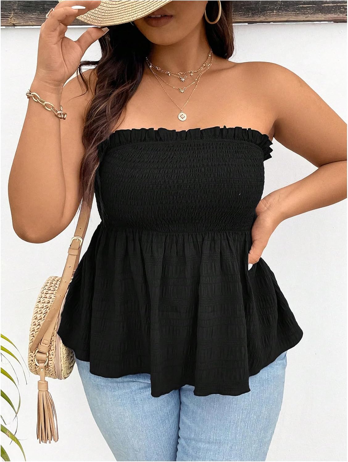 SOLY HUX Women's Plus Size Peplum Tube Top Summer Strapless Flowy Cute Vacation Tops - Image 3