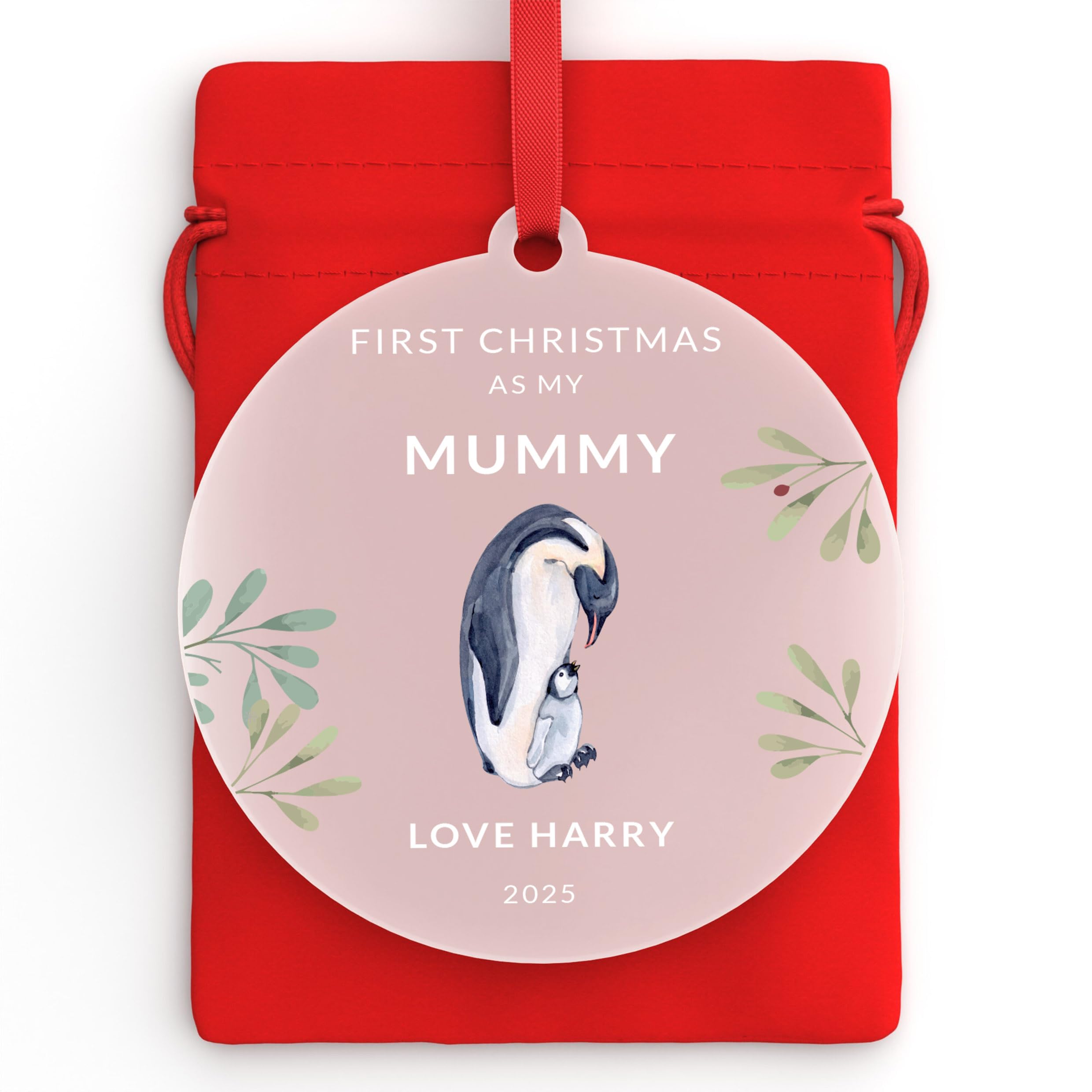 Beecreative 1st First Christmas As Mummy Tree Decoration Bauble for Mammy Mommy Nanny Auntie - With Red Bag