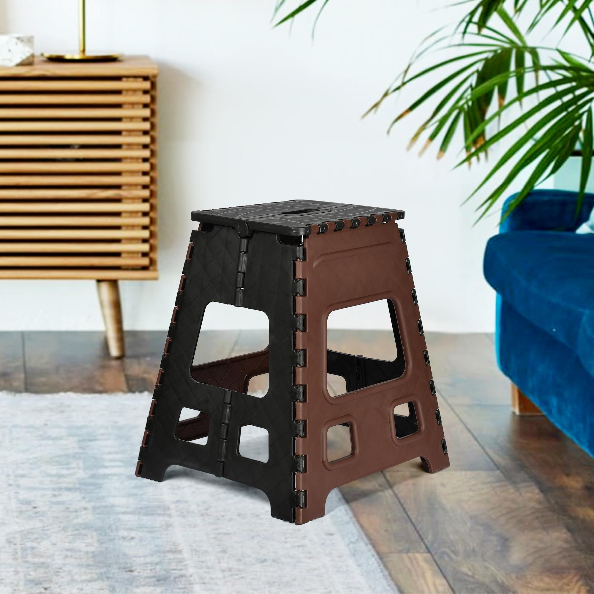 Kuber Industries Foldable Stool | Collapsible Camping Chair for Outdoor-Fishing-Hiking-Gardening-Travel | Portable Multipurpose Sitting Stool | Large | Brown & Black, 34 x 46 Cm