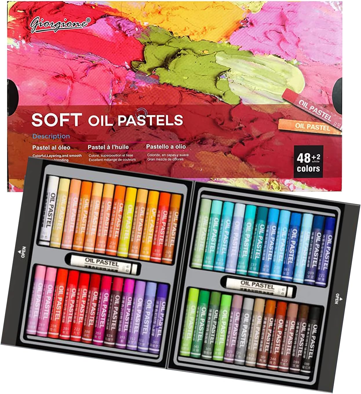 Oil Pastels Set, 48 Colors Artist Soft Oil Pastels with Extra Two White Oil Pastels Vibrant and Creamy, Suitable for Artists, Beginners, Students, Kids Art Painting Drawing