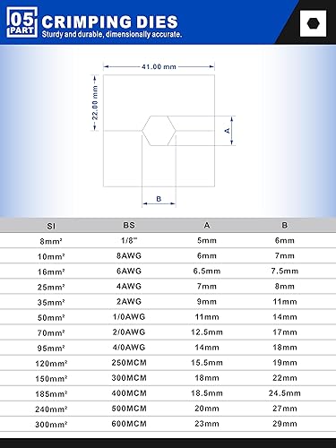 Miniatura 3 de AMZCNC Engarzadora de cables hidráulicos industriales (16 toneladas) 9 AWG a 600 MCM Kit de herramientas de cable de terminal eléctrico con 13