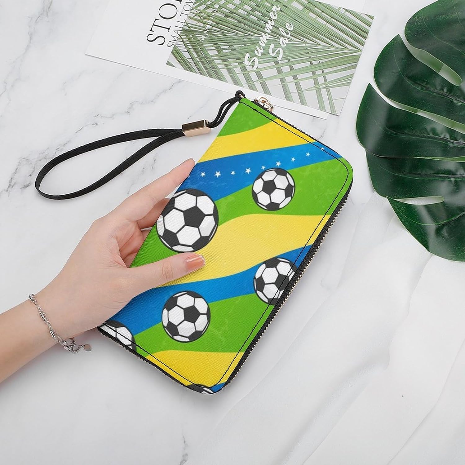 Soccer Sport Ball Print Fashionable Long Handheld Wallet, Large Capacity Portable Wallet