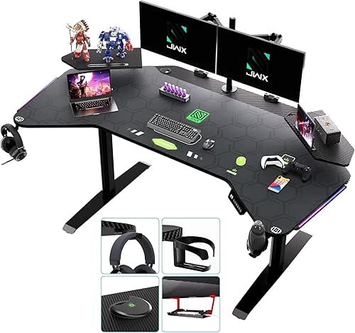 JWX Dual Motor Standing Gaming Desk with Aluminum Alloy Led