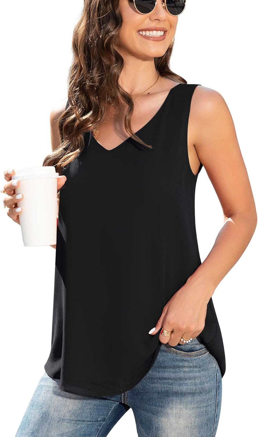 Jouica Women's Summer Sleeveless Chiffon Blouse Business Casual Tank Flowy Tops for Women