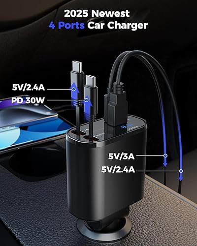 Miniatura 5 de Bundle +SUPERONE Retractable Car Charger for iPhone with Dual Type C Cables & Magnetic Phone Grip
