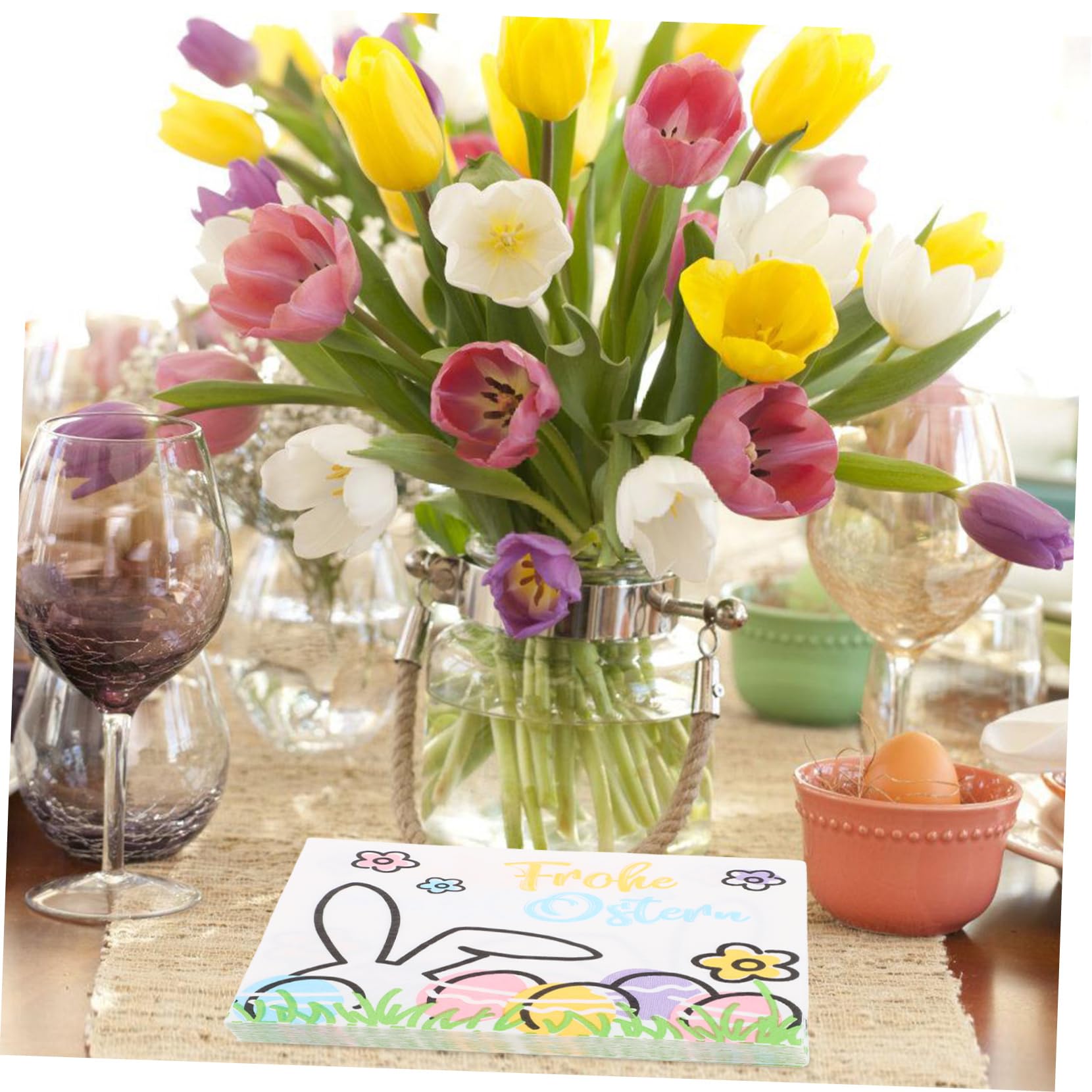 VALICLUD 400feuilles Serviettes Papier De Pâques Couches Pack De Colorées Avec Motifs De Lapins Et Œufs Parfaites Pour Vos Fêtes Et Buffets De Pâques
