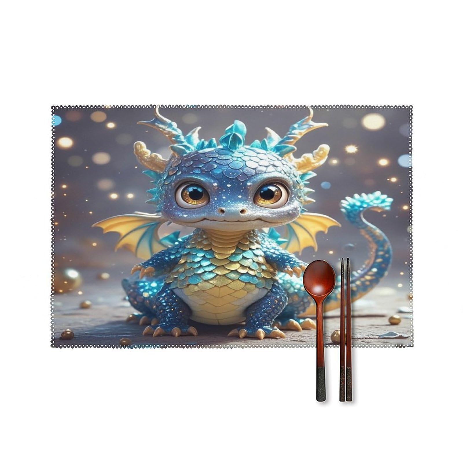 Cute Dragon Placemats Set of 6 Heat Resistant Non-Slip Place Mats Washable Wipeable Table Mats Elegant Farmhouse Placemat for Kitchen Dining Outdoor Party Table Decor